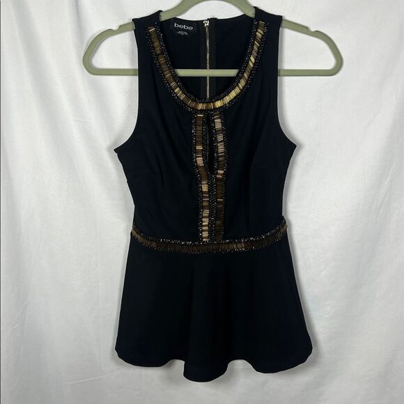 Bebe Embellished Black Peplum Top Y2K size Small - Picture 1 of 5